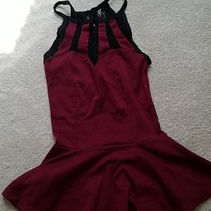 Burgundy and black peplum lace top